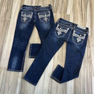 Rock Revival Betty & Yara Skinny Cropped Jeans Lot Embellished SZ 25 Y2K Lowrise